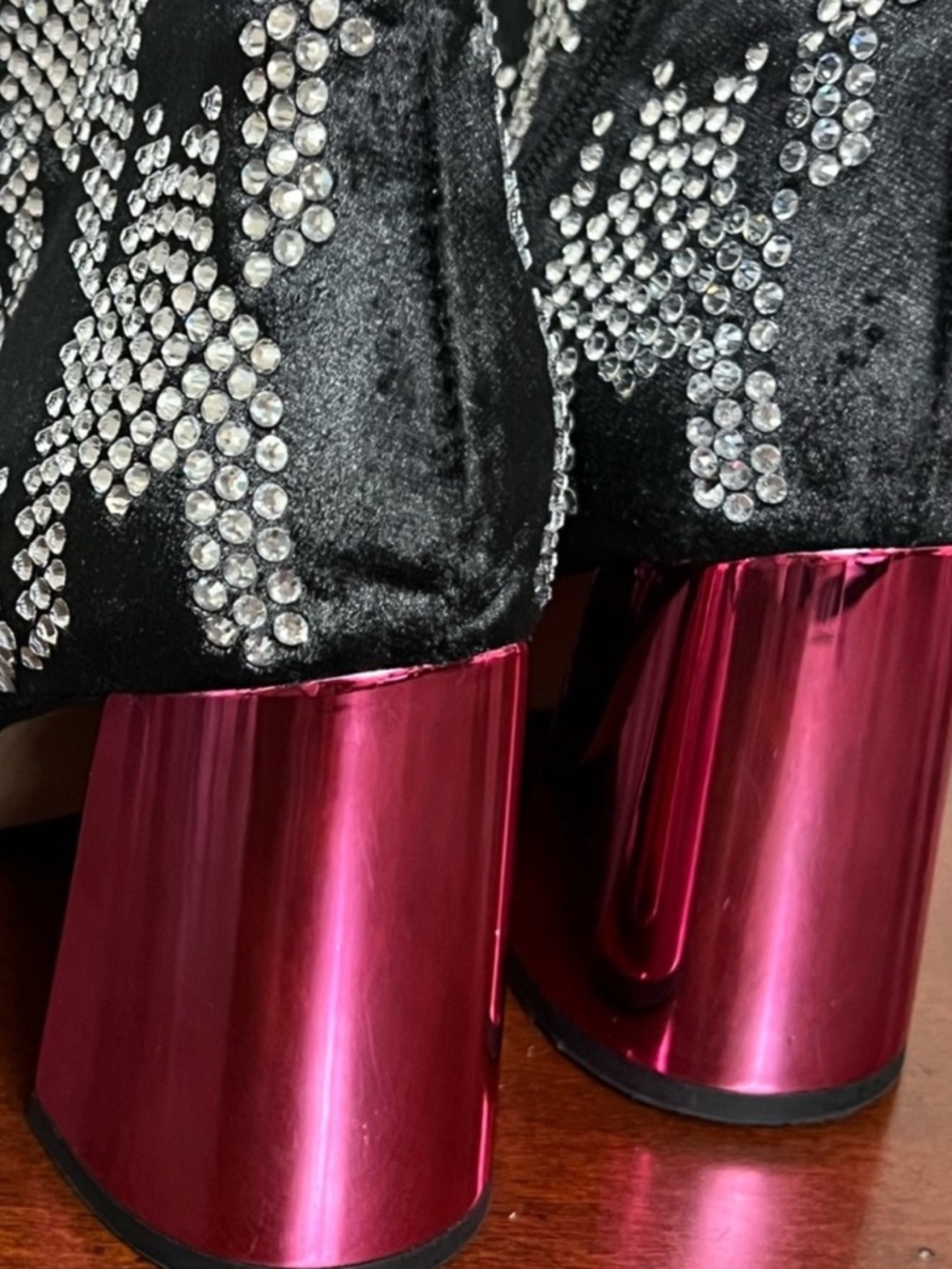 Betsey Johnson Naomy Rhinestone Houndstooth pink block heelTall Boots 6 NWOT - Picture 10 of 14
